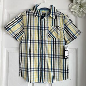 DKNY Boys Yellow and Blue Checkered Button Down Shirt